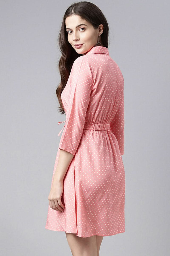 Pink Crepe Polka Dot Mini Dress  | SHOBITAM