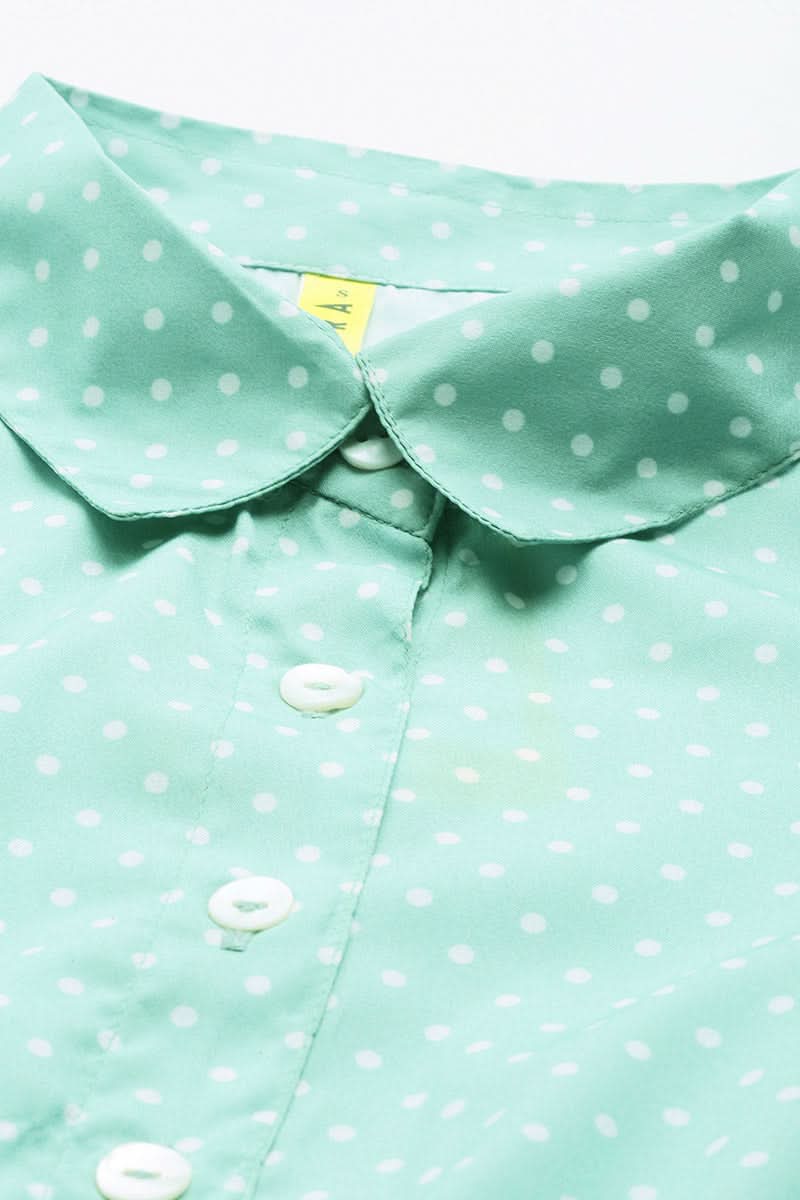 Green Crepe Polka Dot Mini Dress  | SHOBITAM