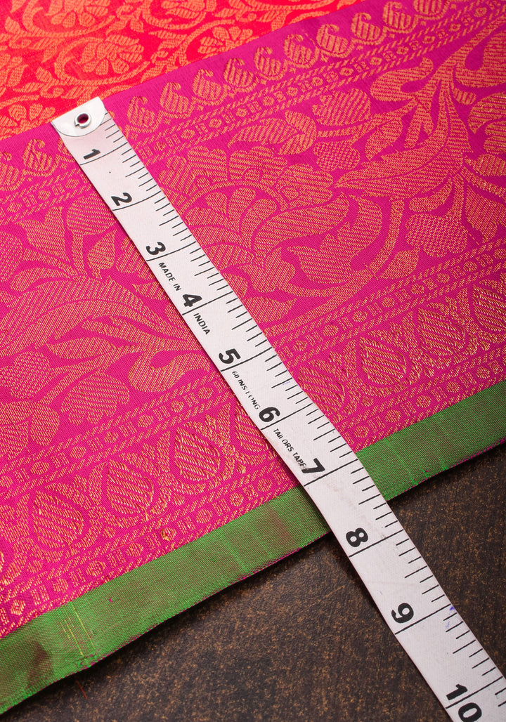 Exquisite Brocade Gadwal Silk Saree in Dual tone Orange Pink  and Zari Borders  | SILK MARK CERTIFIED