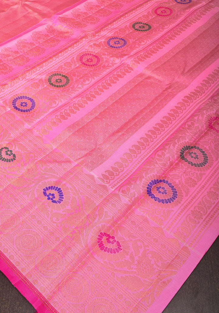 Lotus Pink Brocade Gadwal Silk Saree with 2 side Meenakari Borders | SILK MARK CERTIFIED