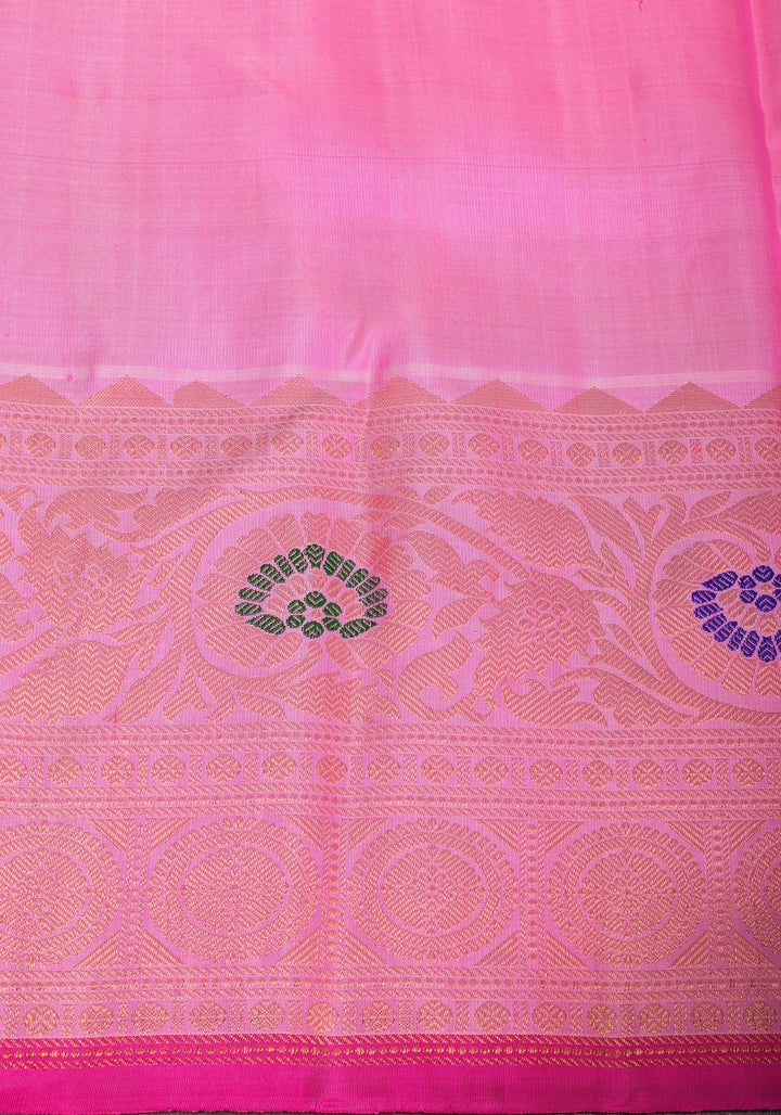 Lotus Pink Brocade Gadwal Silk Saree with 2 side Meenakari Borders | SILK MARK CERTIFIED