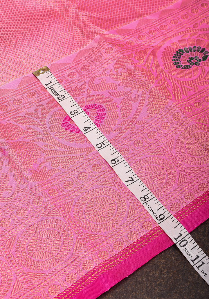 Lotus Pink Brocade Gadwal Silk Saree with 2 side Meenakari Borders | SILK MARK CERTIFIED