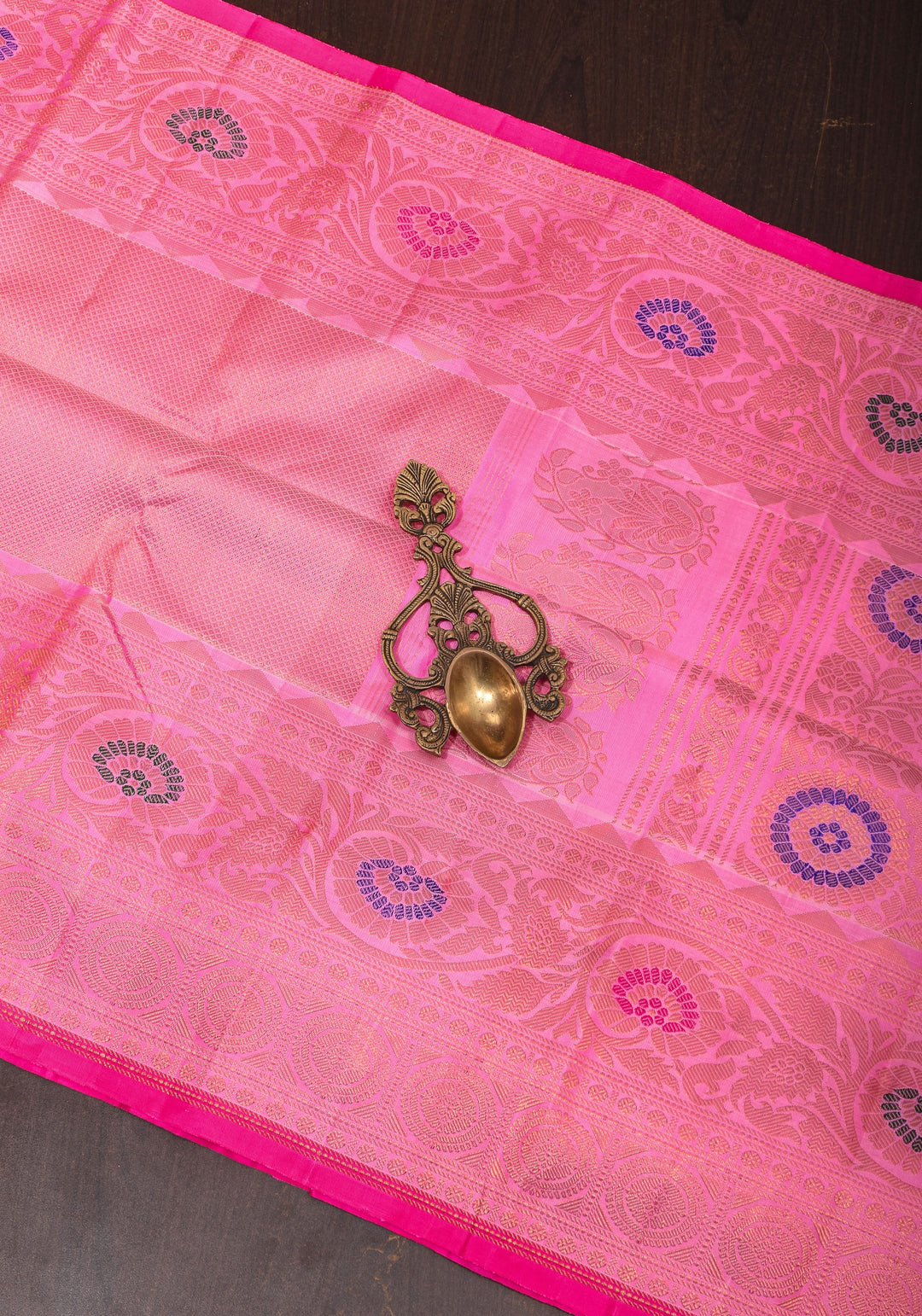 Lotus Pink Brocade Gadwal Silk Saree with 2 side Meenakari Borders | SILK MARK CERTIFIED