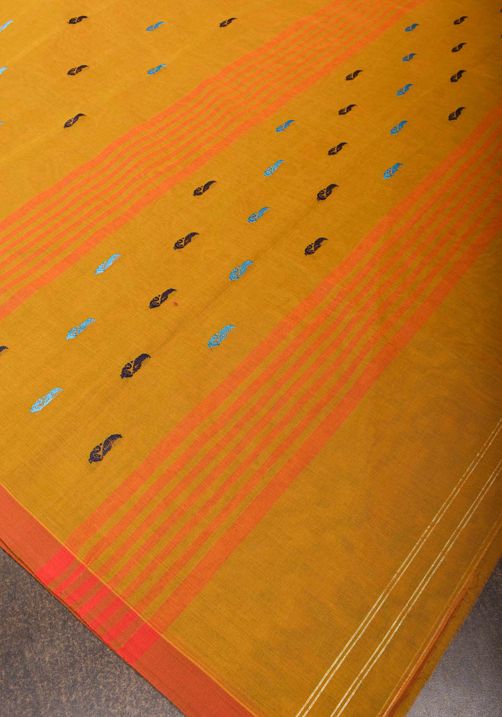 Kenaf Cotton Vegan Handloom Saree in Shades of Carrot Orange