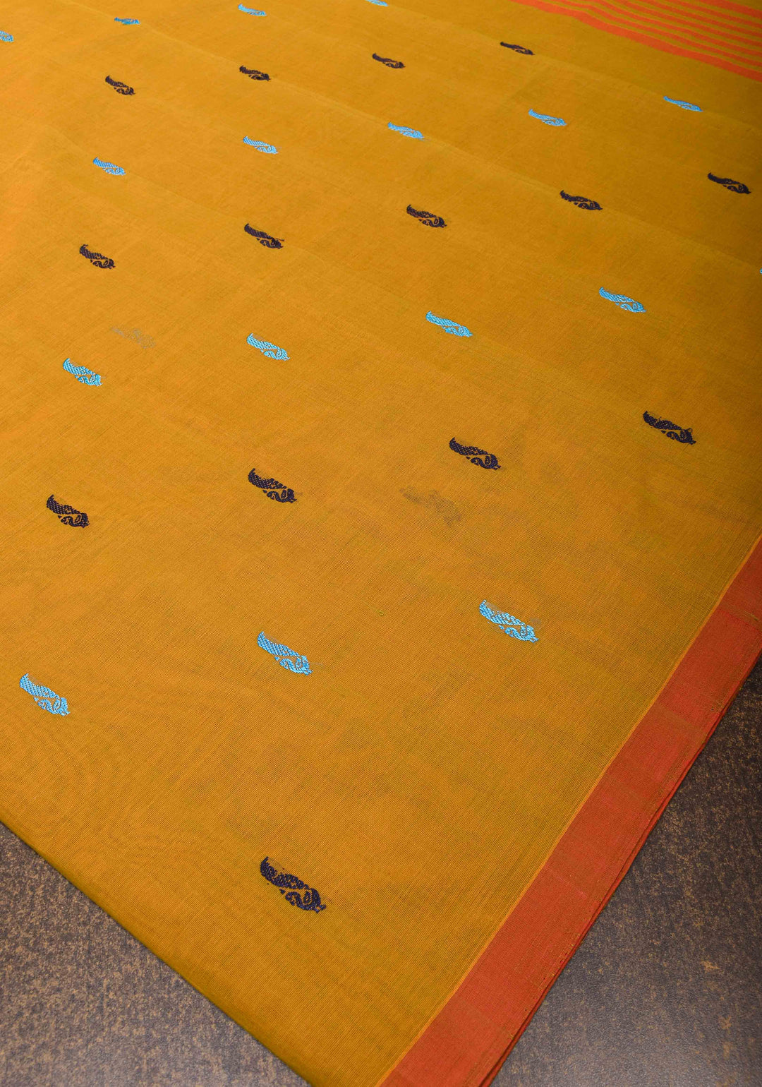 Kenaf Cotton Vegan Handloom Saree in Shades of Carrot Orange
