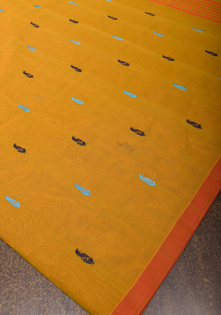Kenaf Cotton Vegan Handloom Saree in Shades of Carrot Orange