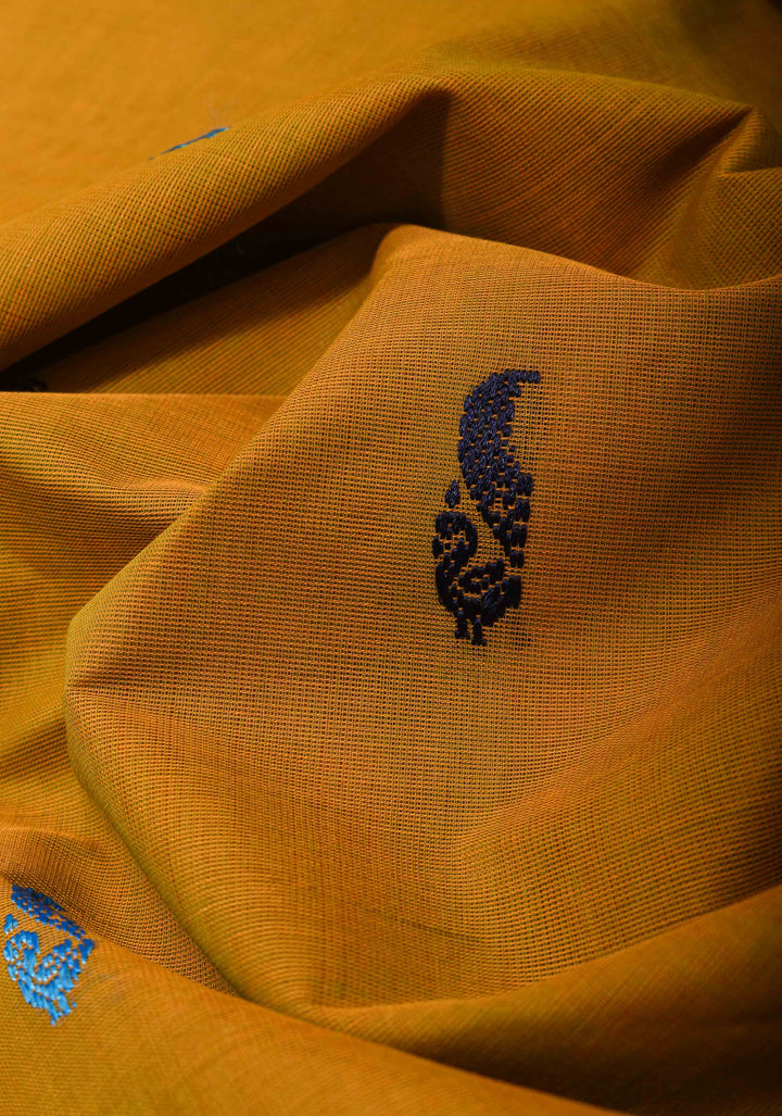Kenaf Cotton Vegan Handloom Saree in Shades of Carrot Orange