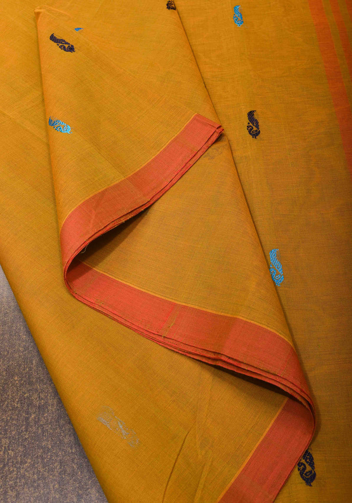 Kenaf Cotton Vegan Handloom Saree in Shades of Carrot Orange