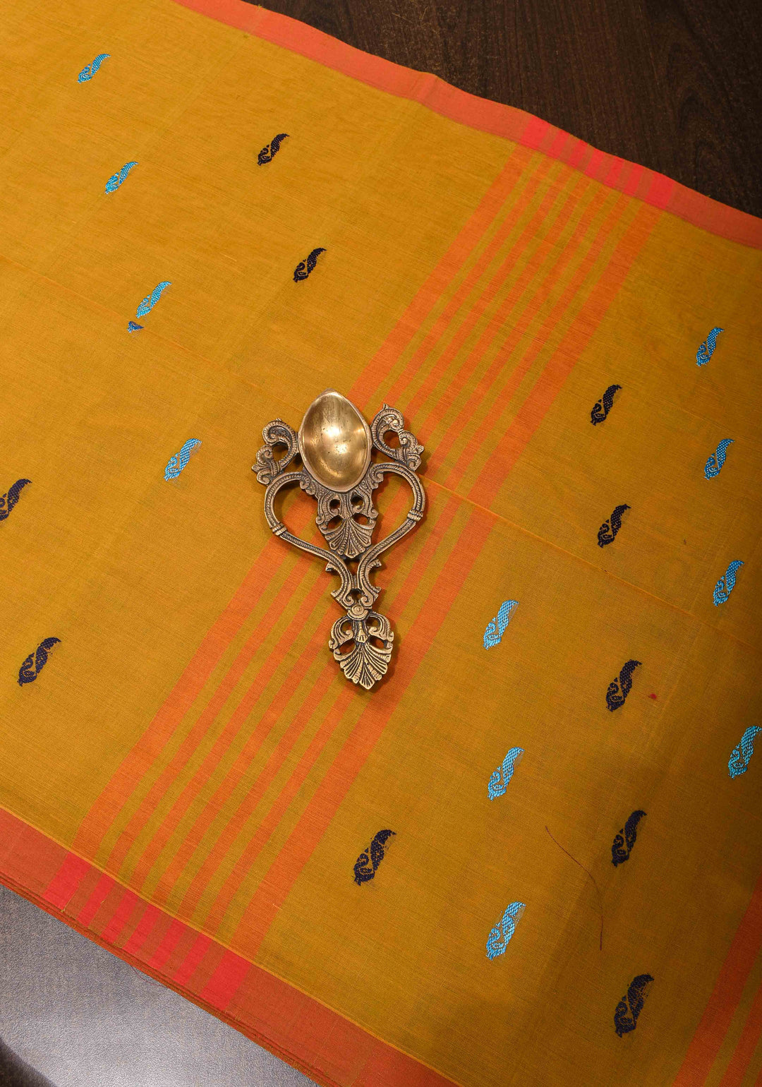 Kenaf Cotton Vegan Handloom Saree in Shades of Carrot Orange