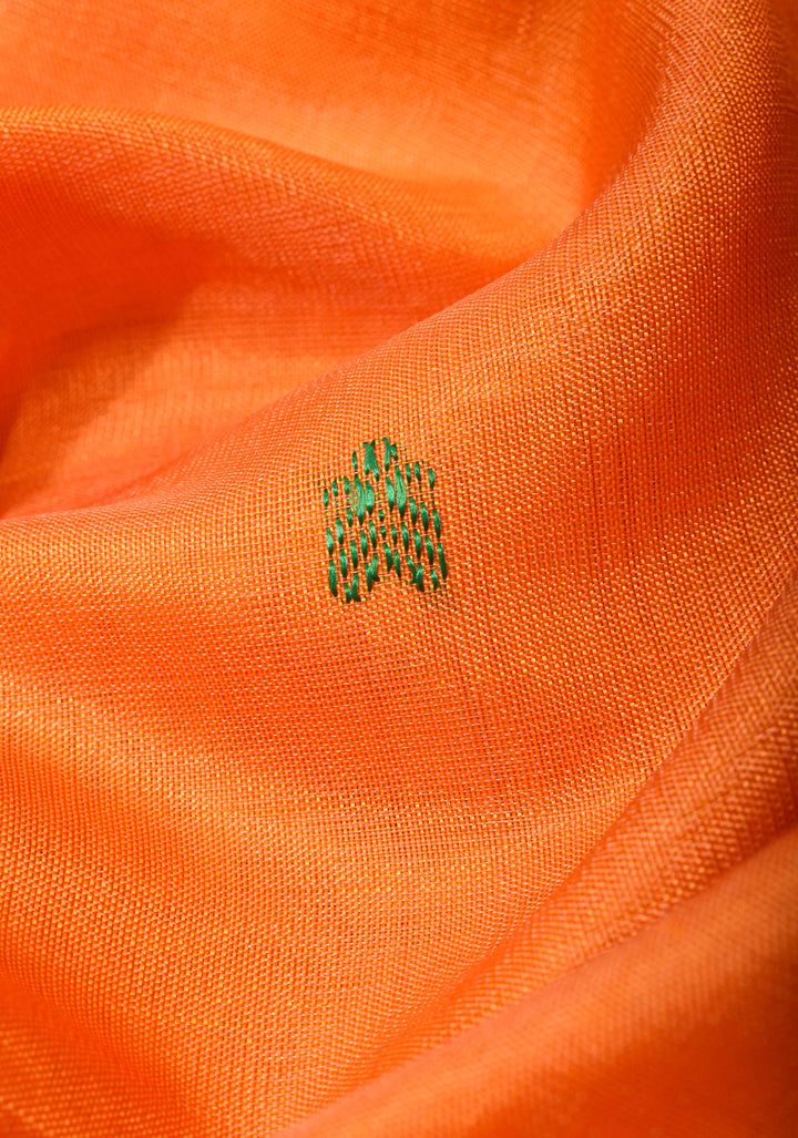 Vegan Silk Handloom Saree in Orange with resham buttas and Gray Contrast Pallu , No Blouse piece