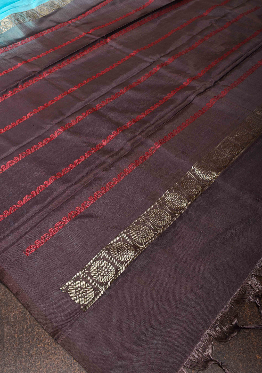 Vegan Silk Handloom Saree in Light Blue with black contrast pallu , No Blouse piece