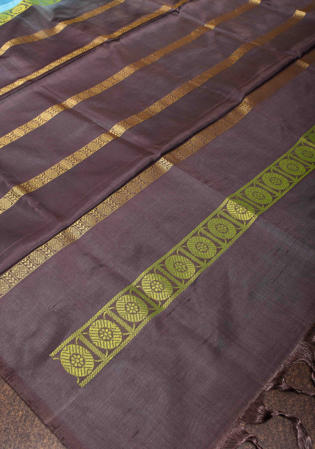 Vegan Silk Handloom Saree in Aqua Blue with Resham Stripes and Contrast Pallu, No Blouse piece