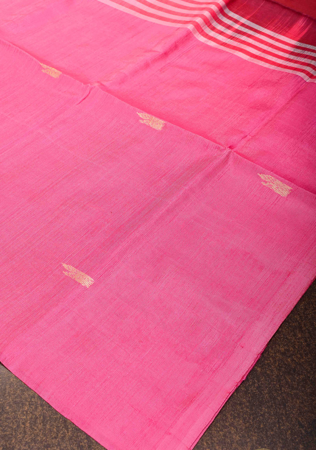 Vegan Silk Handloom Saree in Amaranth Pink with Resham Buttas and Contrast Pallu, No Blouse piece