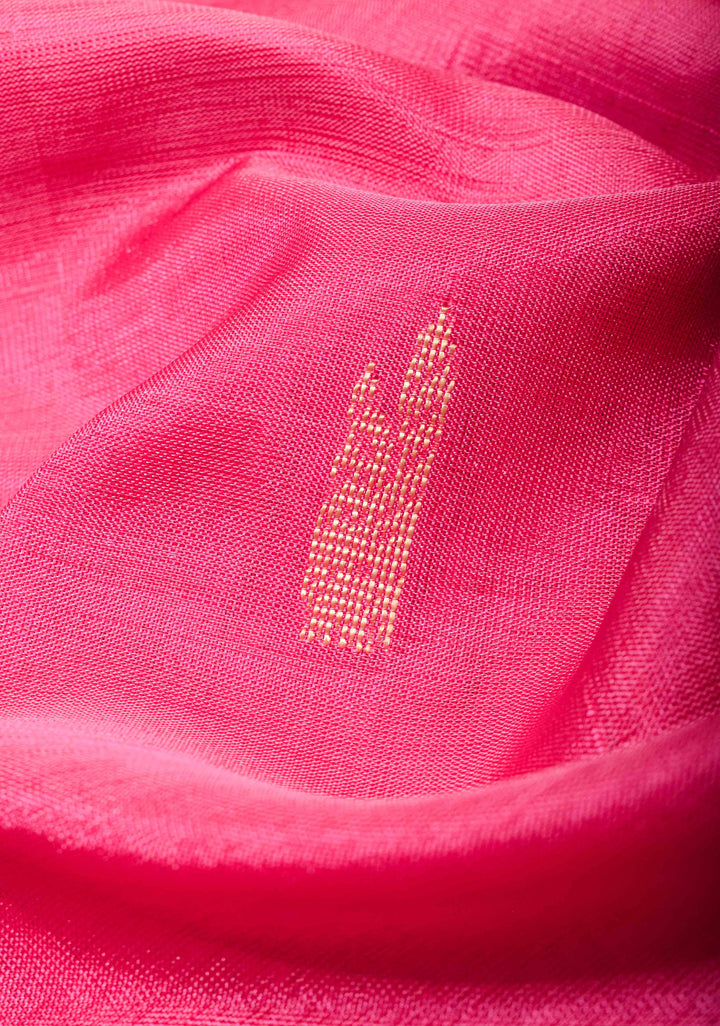 Vegan Silk Handloom Saree in Amaranth Pink with Resham Buttas and Contrast Pallu, No Blouse piece