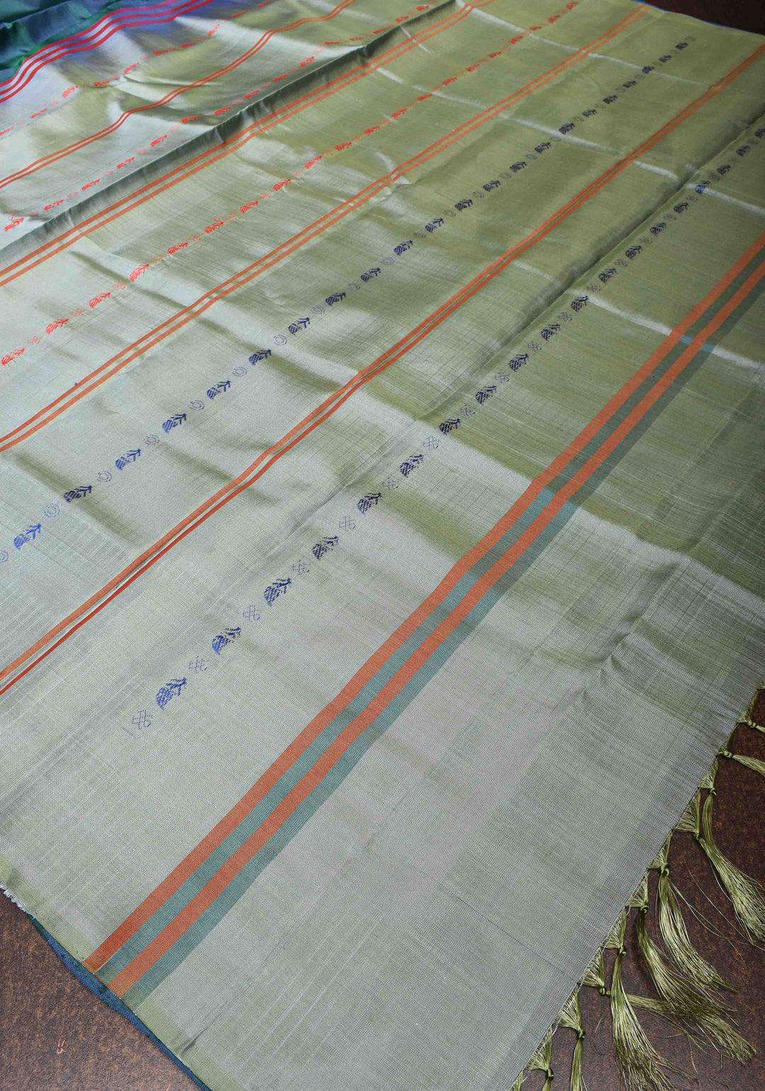 Vegan Silk Handloom Saree in Teal with Resham Stripes , No Blouse piece