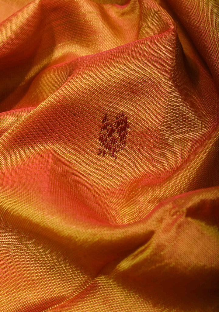 Vegan Silk Handloom Saree in Mustard Orange with Contrast Pallu, No Blouse Piece