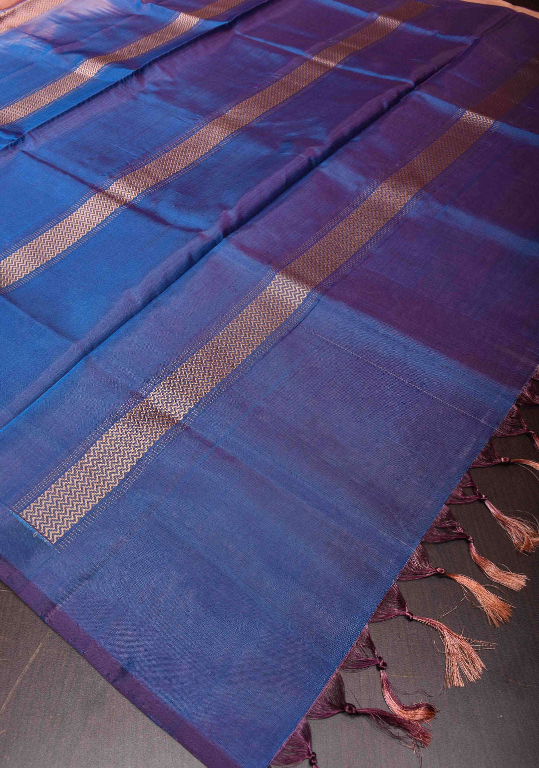 Vegan Silk Handloom Saree in Brownish Pink with Resham Stripes