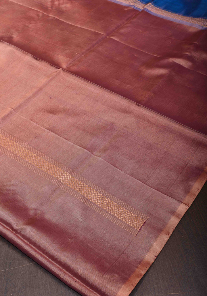 Vegan Silk Handloom Saree in Brownish Pink with Resham Stripes
