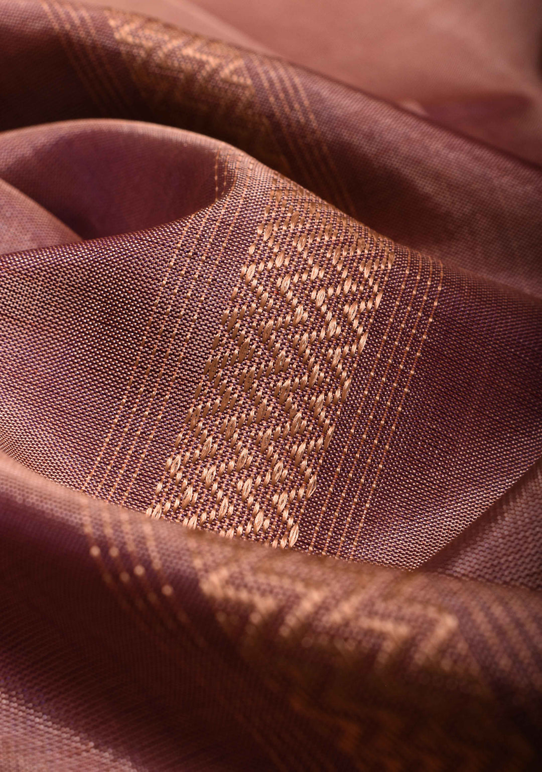 Vegan Silk Handloom Saree in Brownish Pink with Resham Stripes