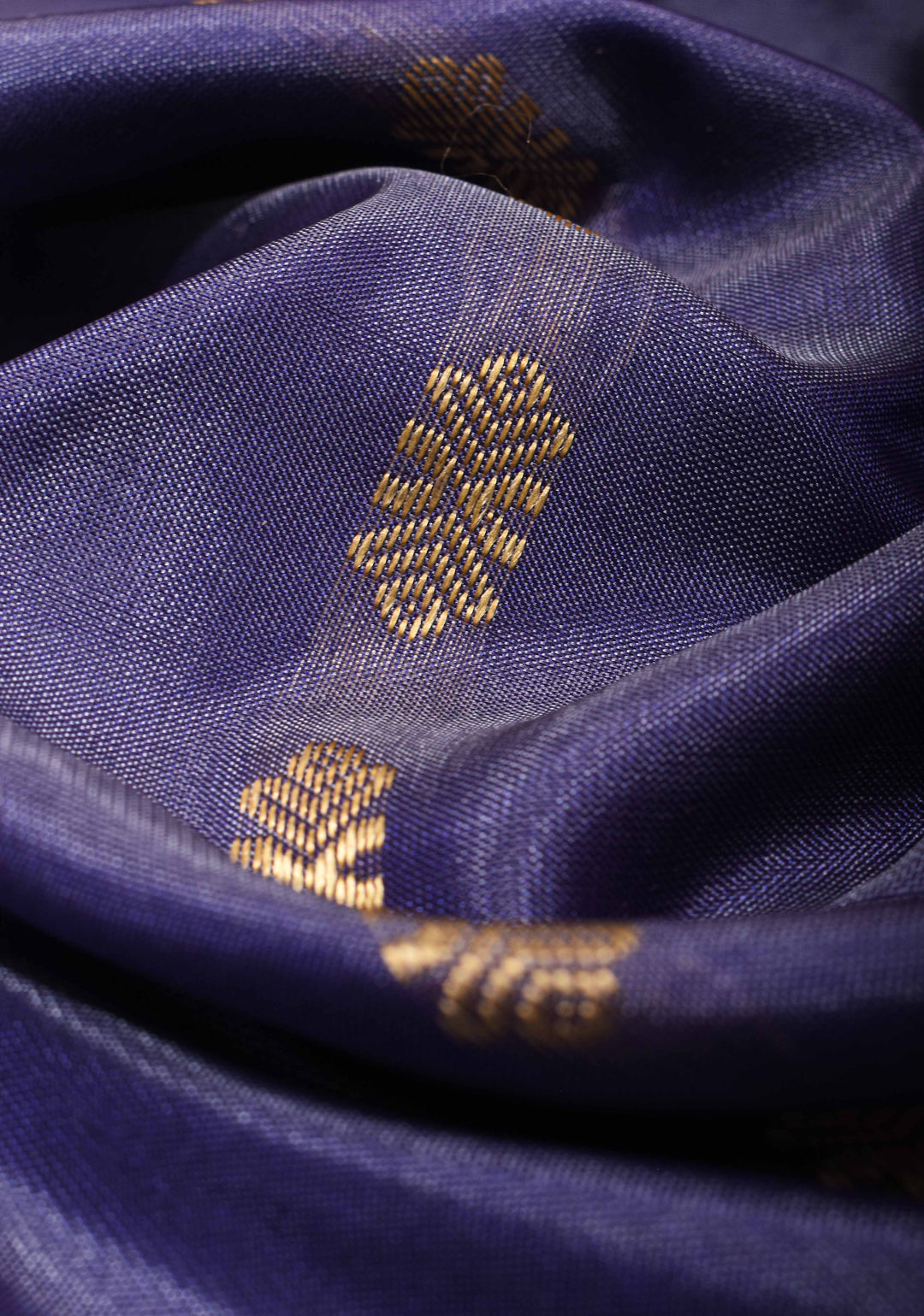 Vegan Silk Handloom Saree in Navy Blue with Resham Buttas, No Blouse piece