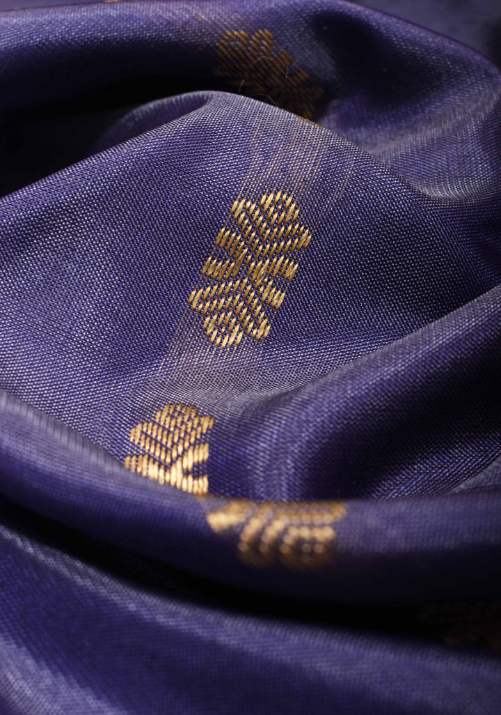 Vegan Silk Handloom Saree in Navy Blue with Resham Buttas, No Blouse piece