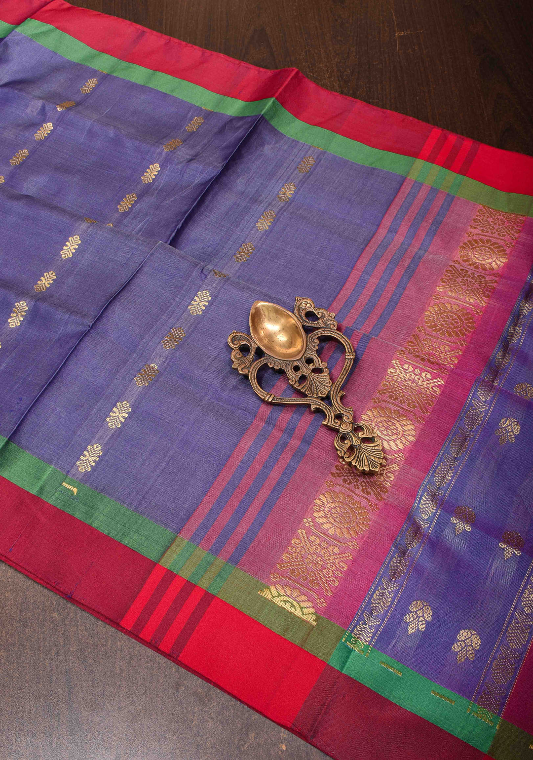 Vegan Silk Handloom Saree in Navy Blue with Resham Buttas, No Blouse piece