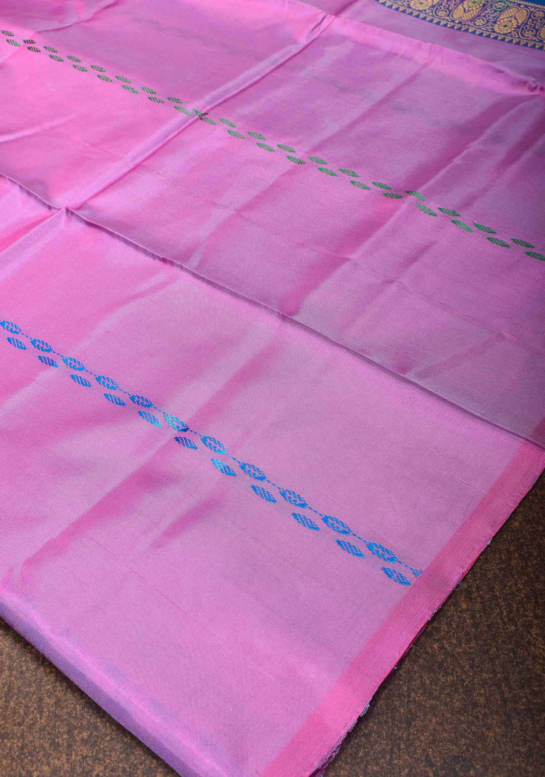 Vegan Silk Handloom Saree in pink with Resham Stripes, No Blouse piece