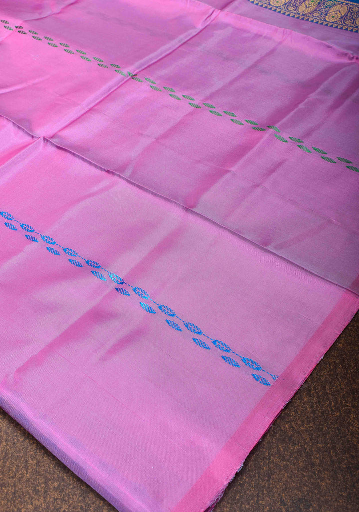 Vegan Silk Handloom Saree in pink with Resham Stripes, No Blouse piece