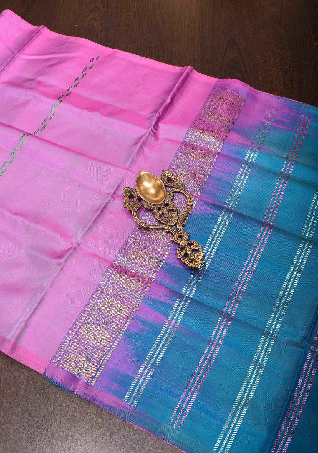 Vegan Silk Handloom Saree in pink with Resham Stripes, No Blouse piece
