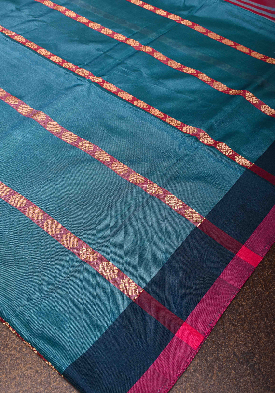 Vegan Silk Handloom Saree in Blue with Resham Buttas and Contrast Pallu , No Blouse piece