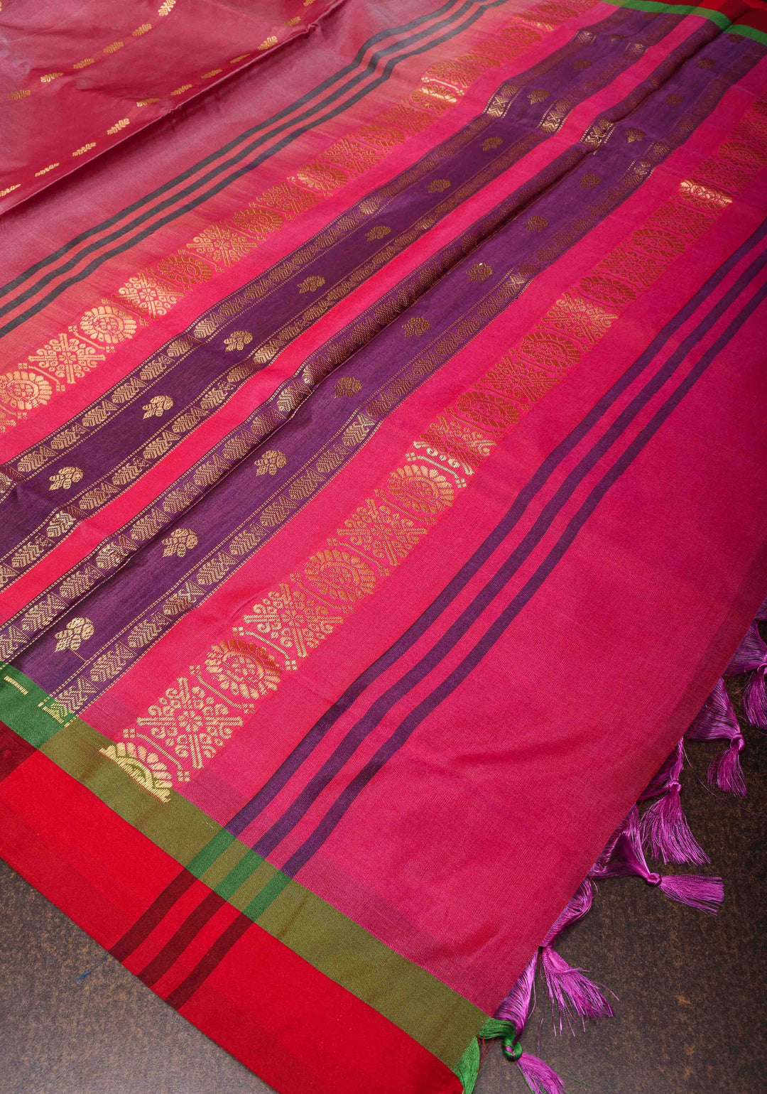 Vegan Silk Handloom Saree in Dusty Rose with Resham Buttas and Contrast Pallu, No Blouse piece