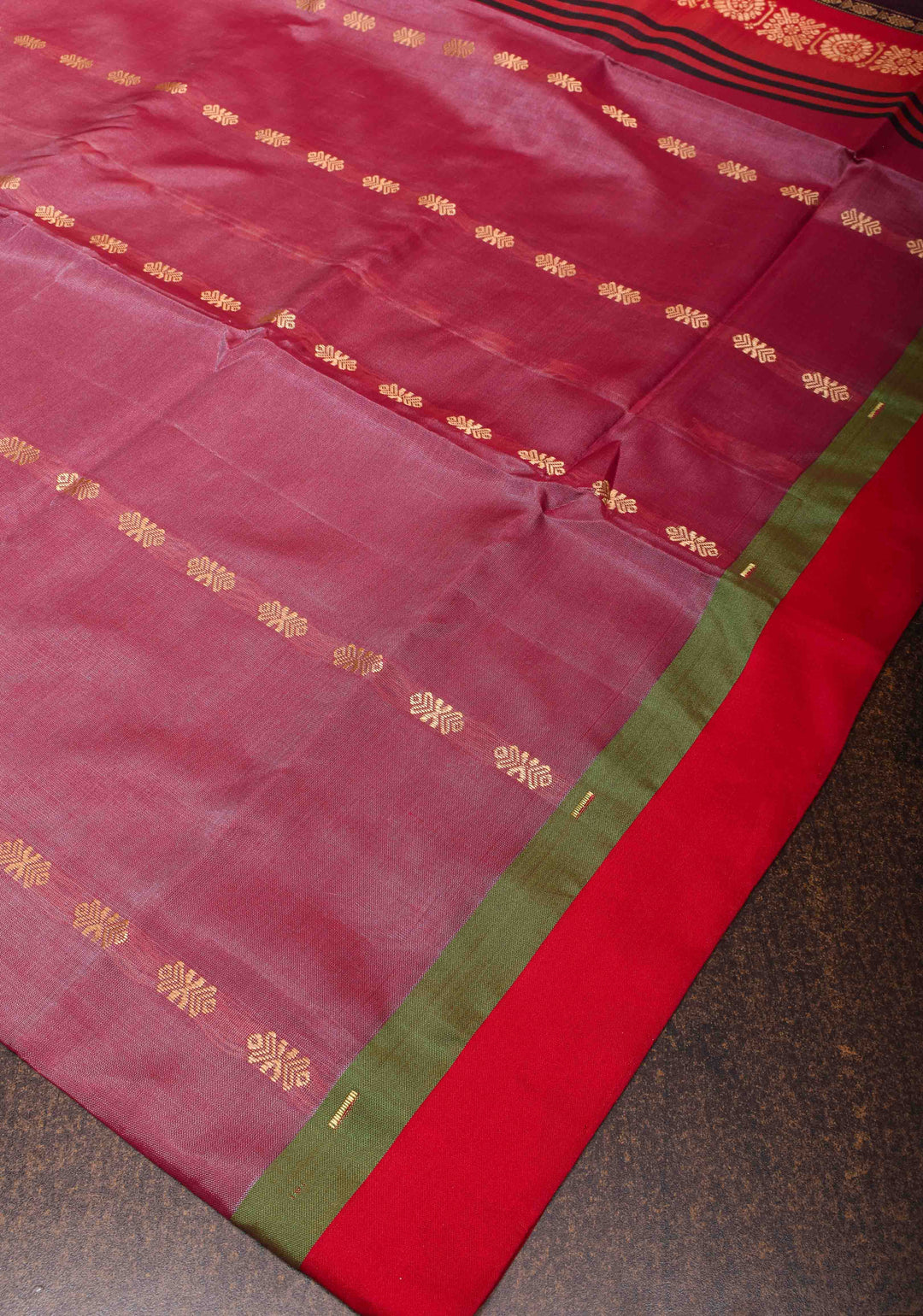 Vegan Silk Handloom Saree in Dusty Rose with Resham Buttas and Contrast Pallu, No Blouse piece