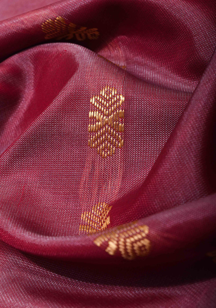 Vegan Silk Handloom Saree in Dusty Rose with Resham Buttas and Contrast Pallu, No Blouse piece