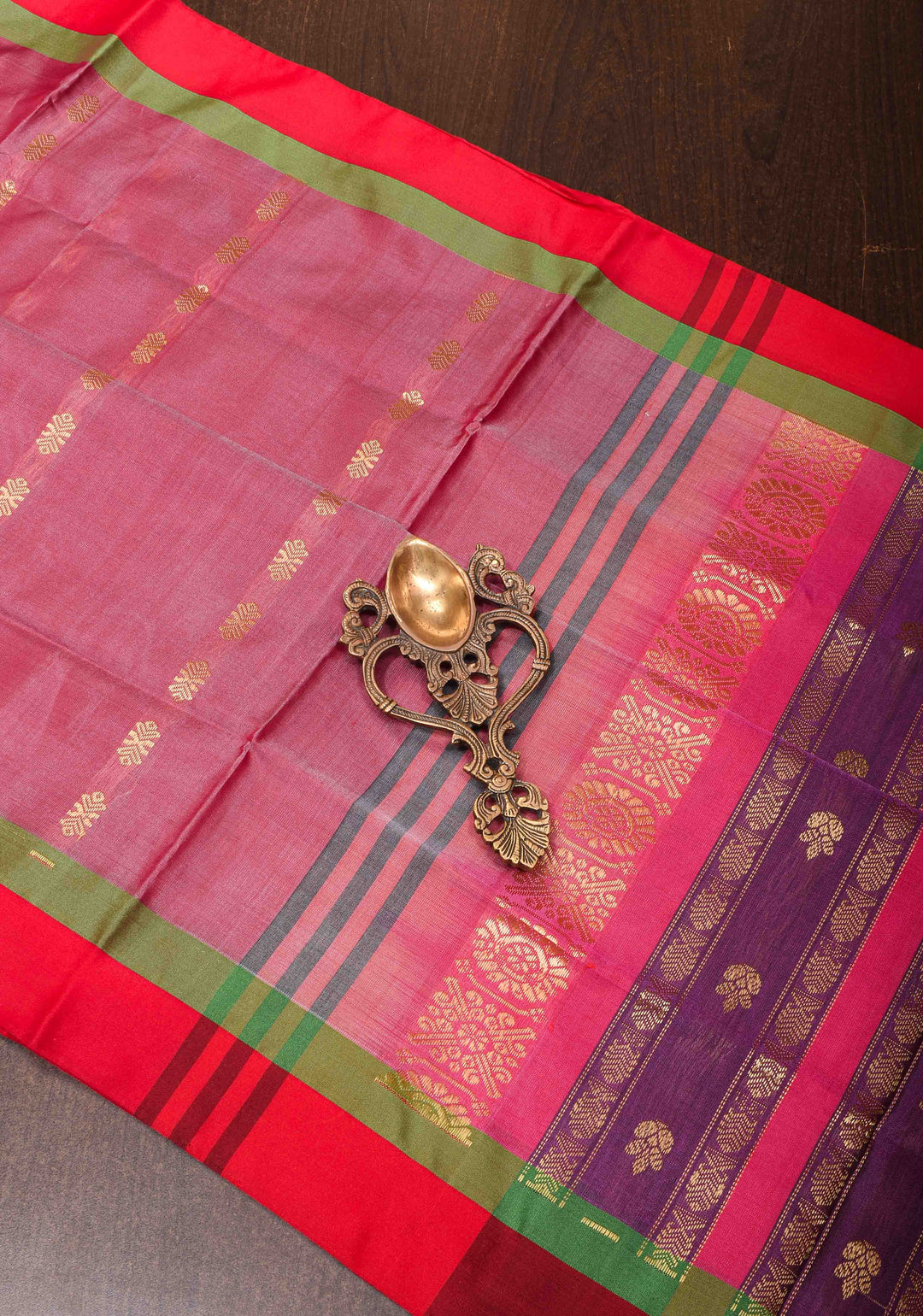 Vegan Silk Handloom Saree in Dusty Rose with Resham Buttas and Contrast Pallu, No Blouse piece