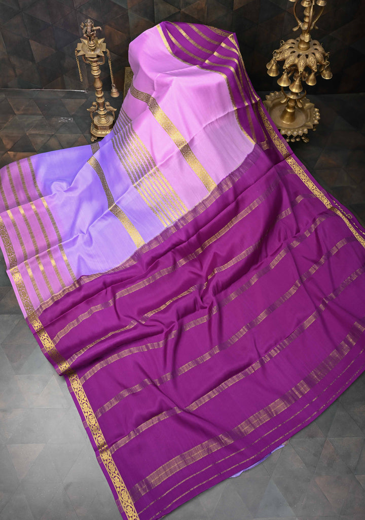 Ombre Purple Shaded Mysore Silk Saree with Zari Stripes and Zari Border | SILK MARK CERTIFIED