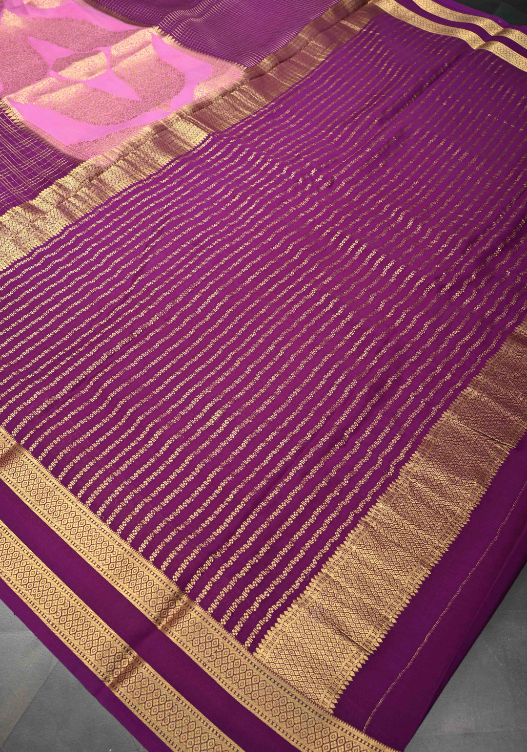 Plum-Pink Mysore Silk Saree with Zari Checks and Zari Border | SILK MARK CERTIFIED