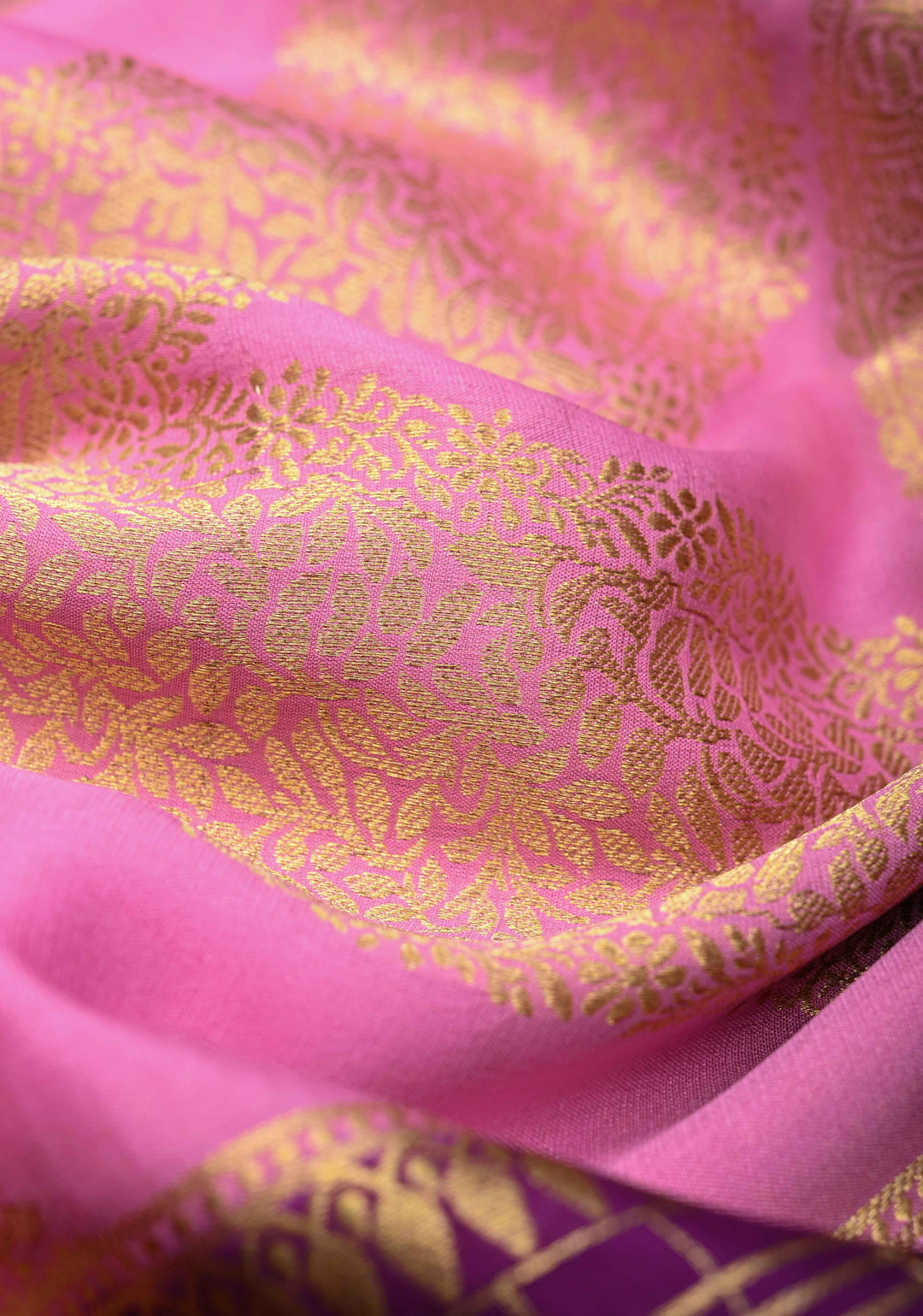 Plum-Pink Mysore Silk Saree with Zari Checks and Zari Border | SILK MARK CERTIFIED