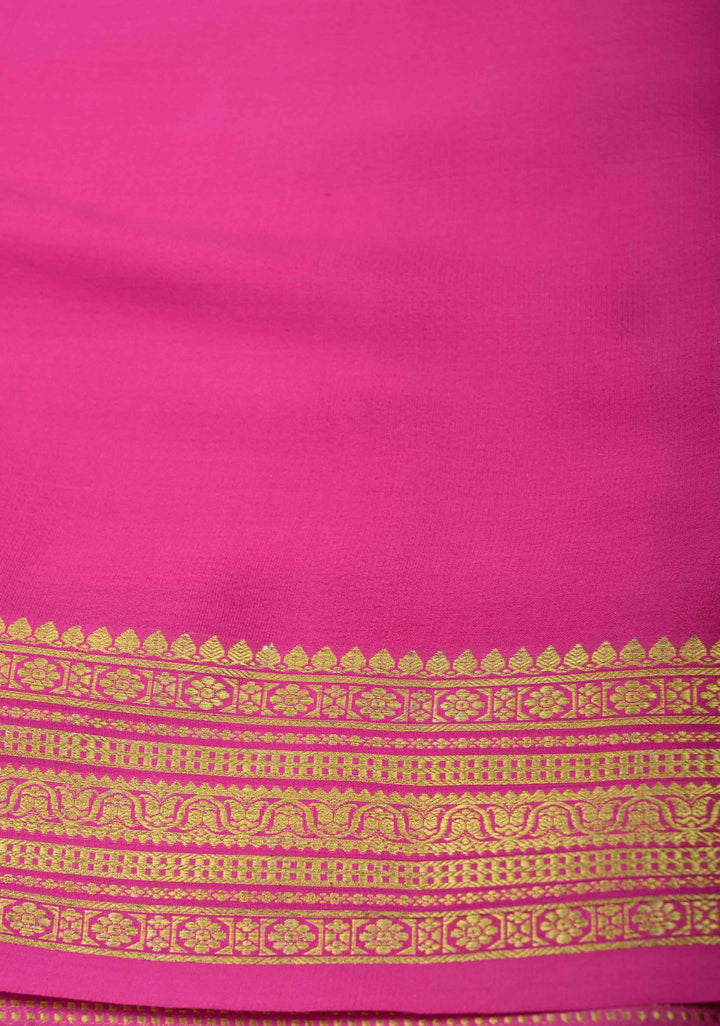 Ombre Shaded Mysore Silk Saree in Light Yellow-Light and Dark Pink with Zari Stripes and Zari Border | SILK MARK CERTIFIED