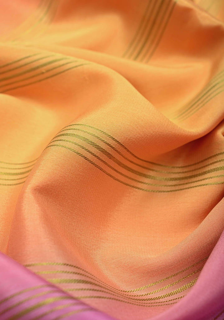 Ombre Shaded Mysore Silk Saree in Light Yellow-Light and Dark Pink with Zari Stripes and Zari Border | SILK MARK CERTIFIED