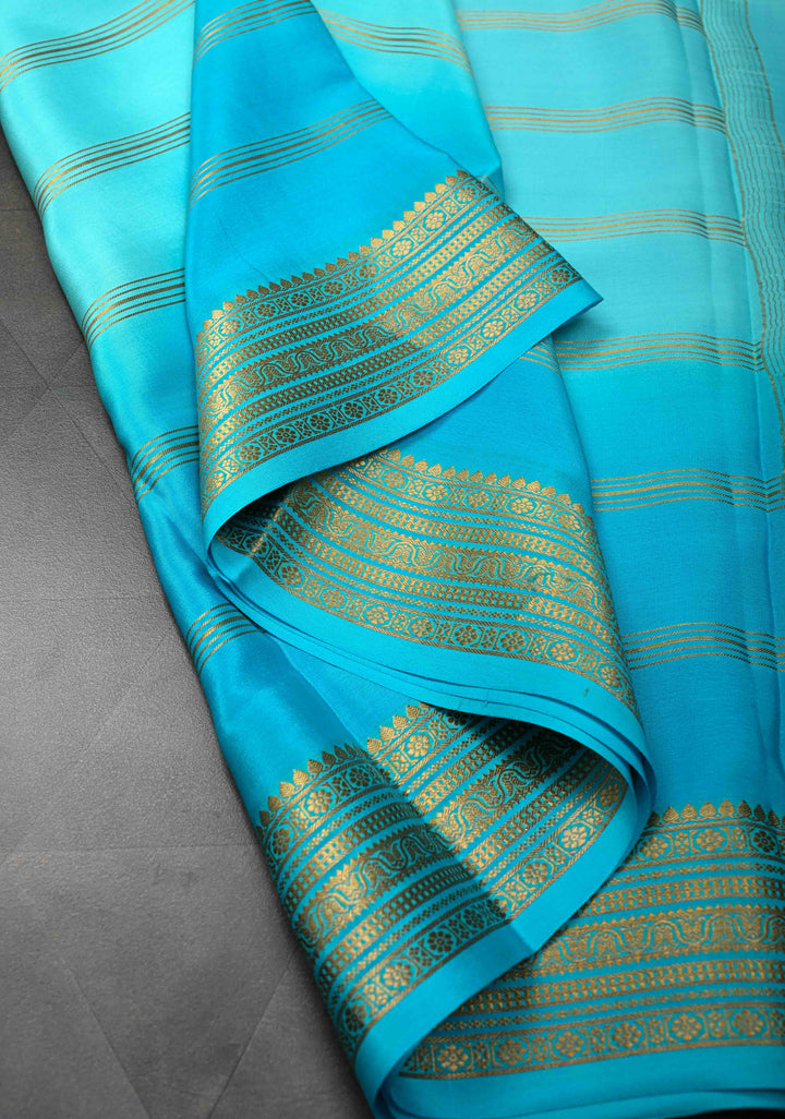 Ombre Blue Shades Mysore Silk Saree with Zari Stripes and Zari Border | SILK MARK CERTIFIED