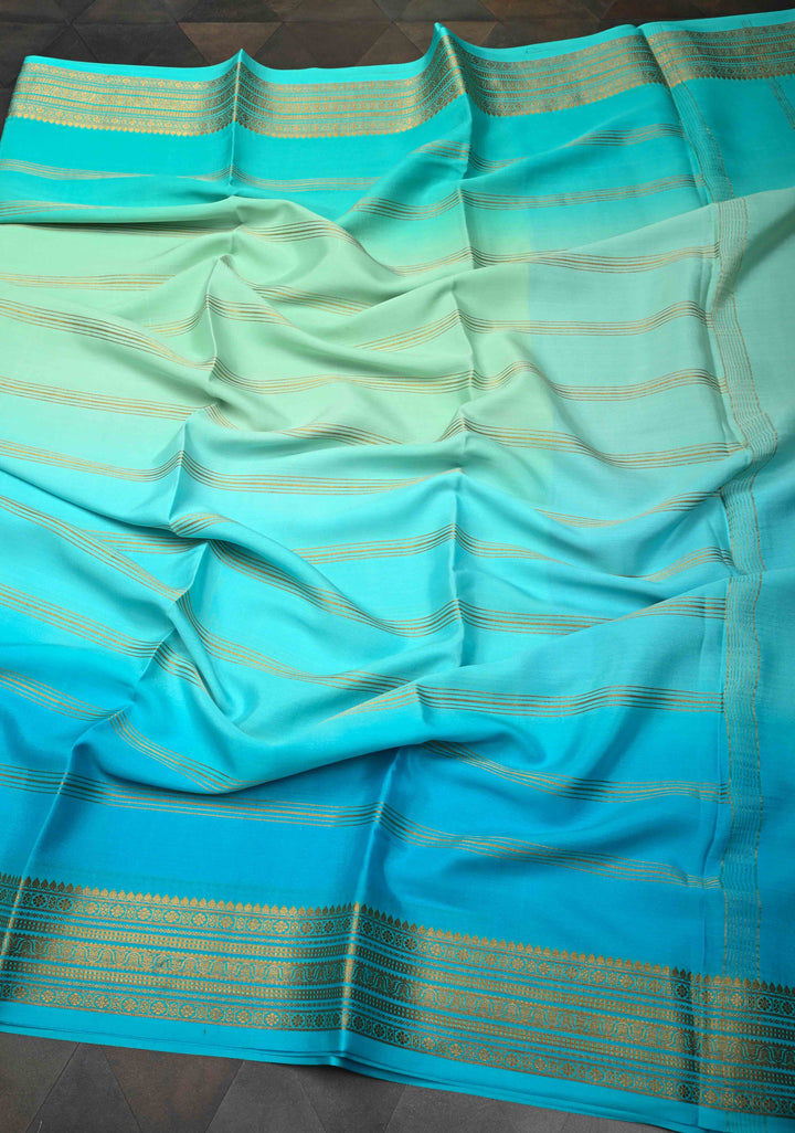 Ombre Blue Shades Mysore Silk Saree with Zari Stripes and Zari Border | SILK MARK CERTIFIED