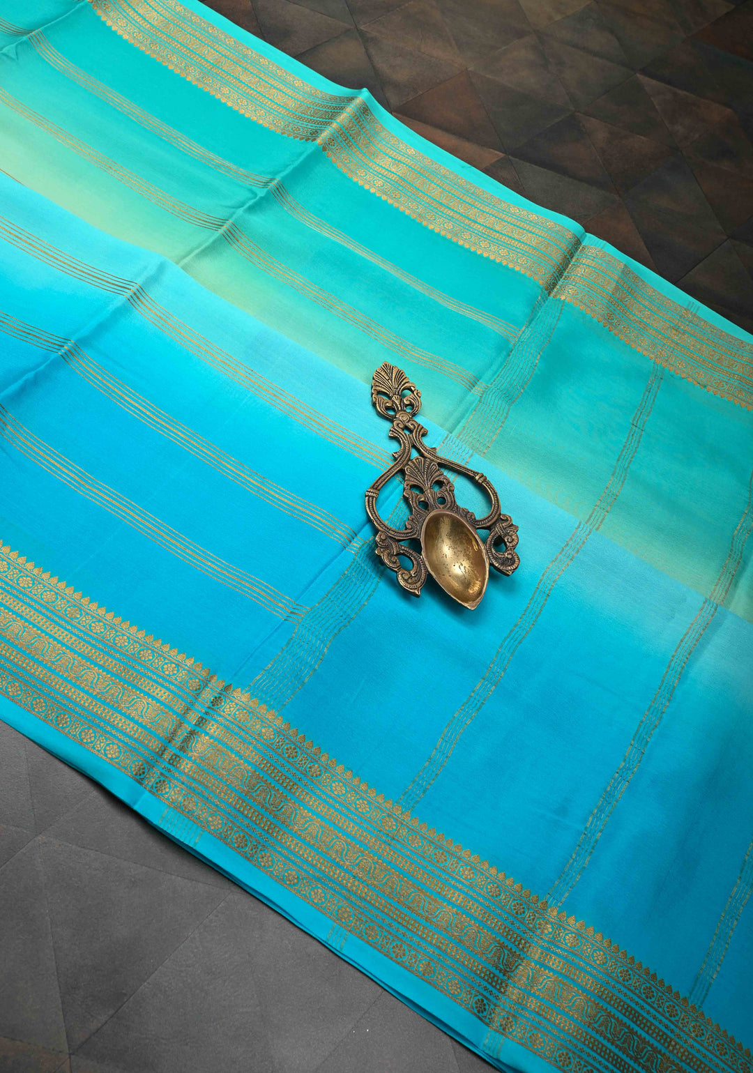 Ombre Blue Shades Mysore Silk Saree with Zari Stripes and Zari Border | SILK MARK CERTIFIED