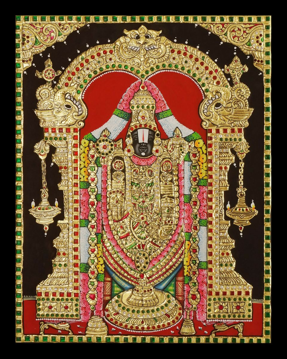 16*20" Tanjore Painting Balaji with 22 Ct Gold Foil, Unframed | SHOBITAM