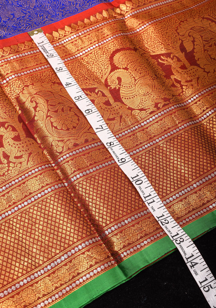 Exquisite Twin Elephant Brocade Gadwal Silk Saree in Blue with Meenakari Border and Grand Zari Pallu | SILK MARK CERTIFIED
