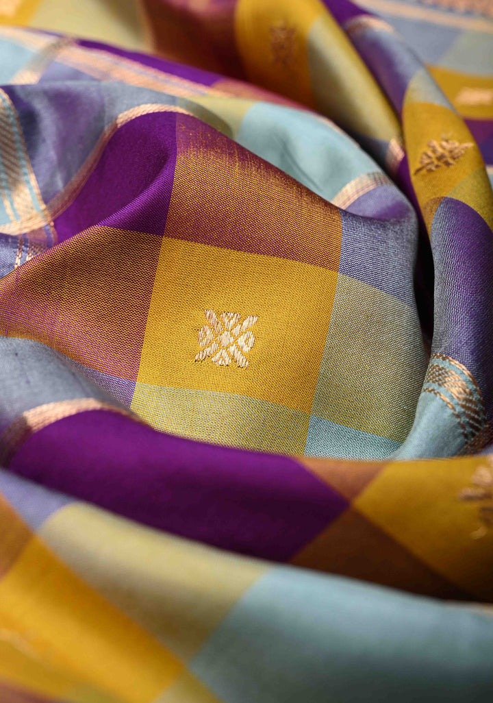 Pre Order - Exquisite Vidya Balan Checks Banarasi Silk Saree with Buttas and Kanjivaram Style Borders | SILK MARK CERTIFIED