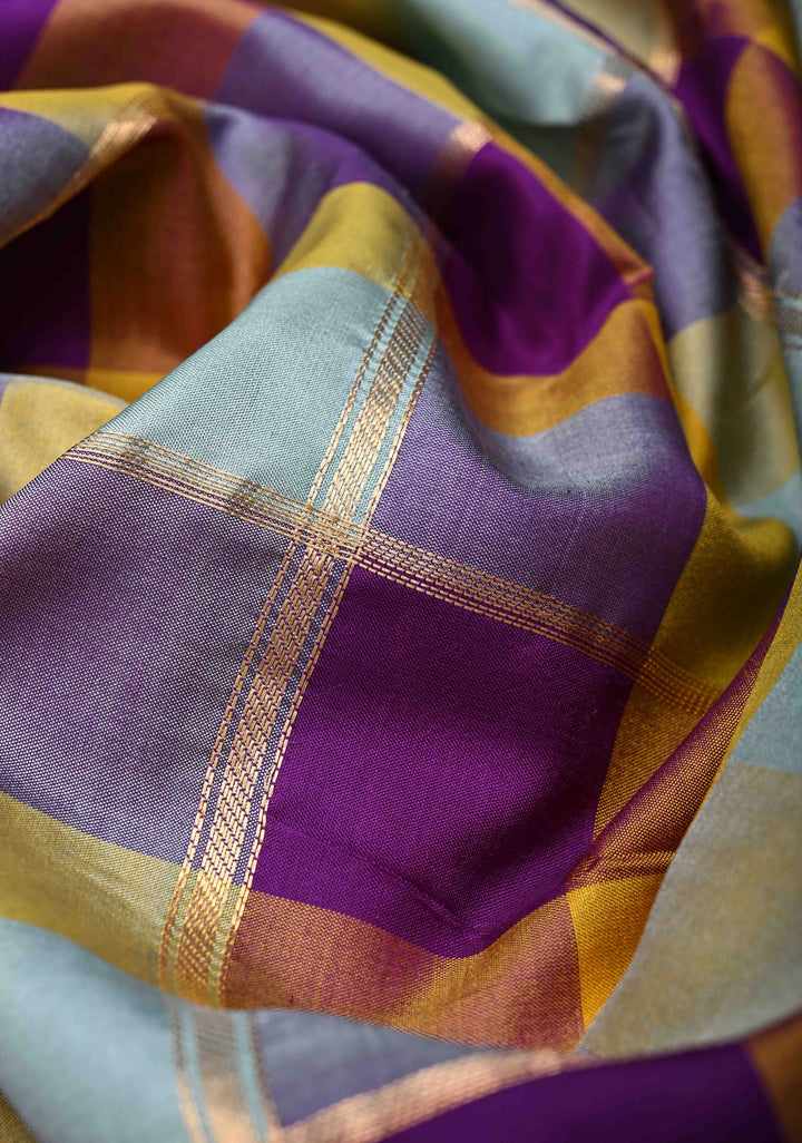 Pre Order - Exquisite Vidya Balan Checks Banarasi Silk Saree with Buttas and Kanjivaram Style Borders | SILK MARK CERTIFIED