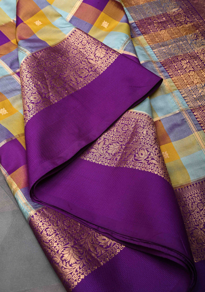 Pre Order - Exquisite Vidya Balan Checks Banarasi Silk Saree with Buttas and Kanjivaram Style Borders | SILK MARK CERTIFIED