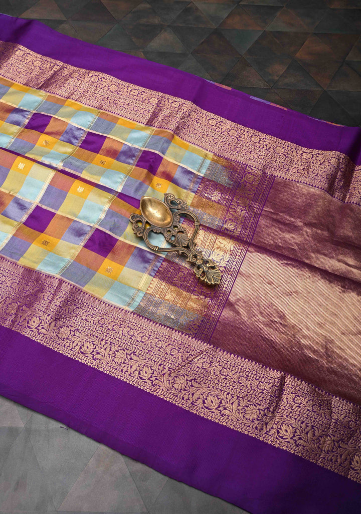 Pre Order - Exquisite Vidya Balan Checks Banarasi Silk Saree with Buttas and Kanjivaram Style Borders | SILK MARK CERTIFIED