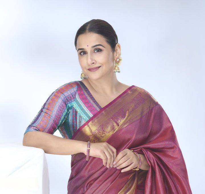 Multicolor Blouse in Banarasi Brocade Fabric with V Neck