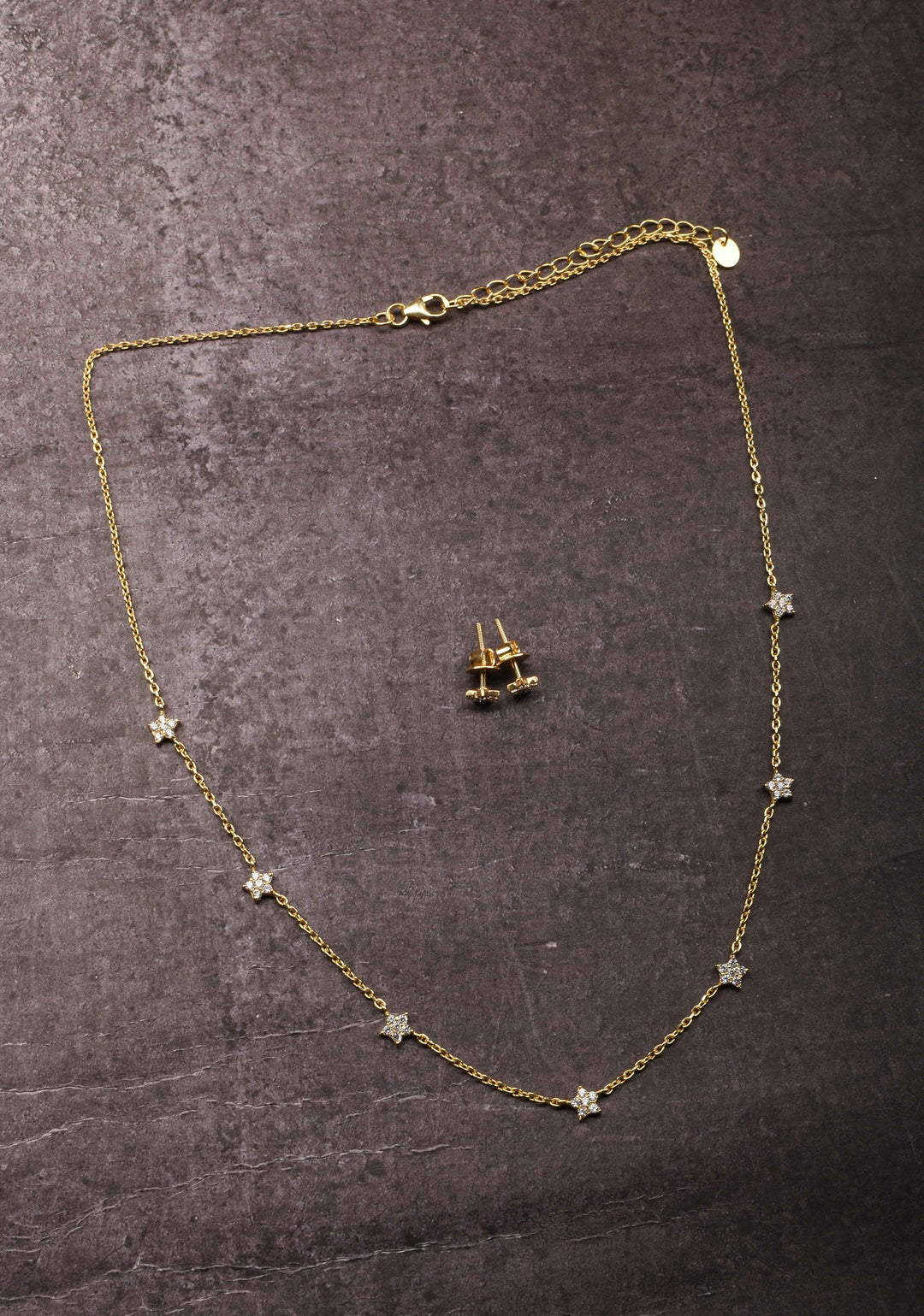 92.5 Silver 7 star Star Constellation Necklace Set with Matching Earrings
